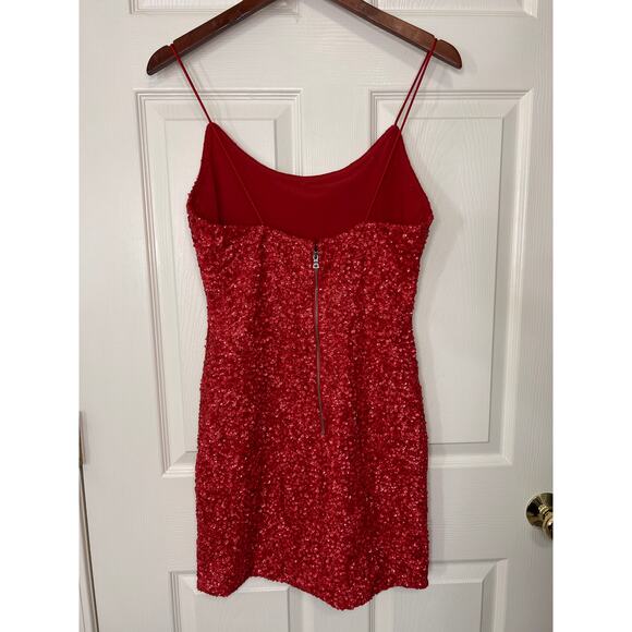 New Alice + Olivia Nelle Red Sequin Micro Mini Dress - Picture 6 of 12